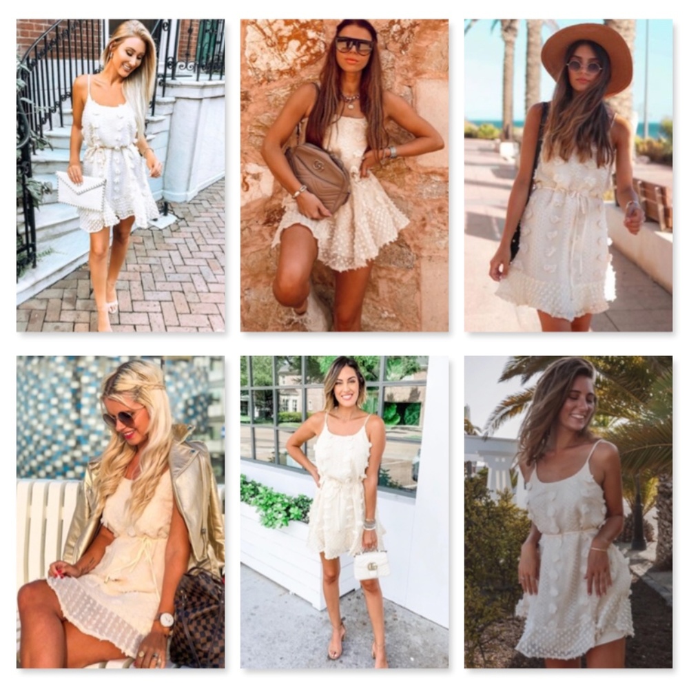 Textured Mini Dress Beige Ruffle Cami Ties - Picture 9 of 12